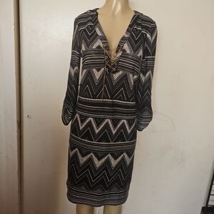 Michele Black and White Zigzag Midi Dress
